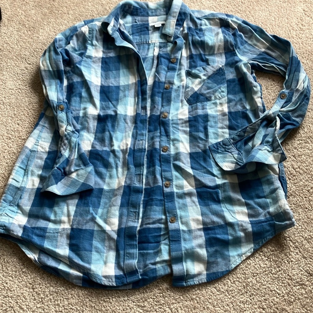 Blue Plaid Shirt with Pockets